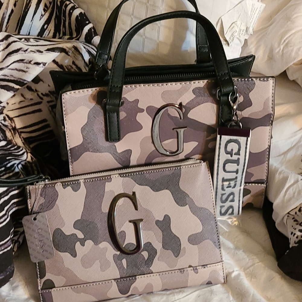 Guess Camo Plummer Bag and Wristlet/Wallet